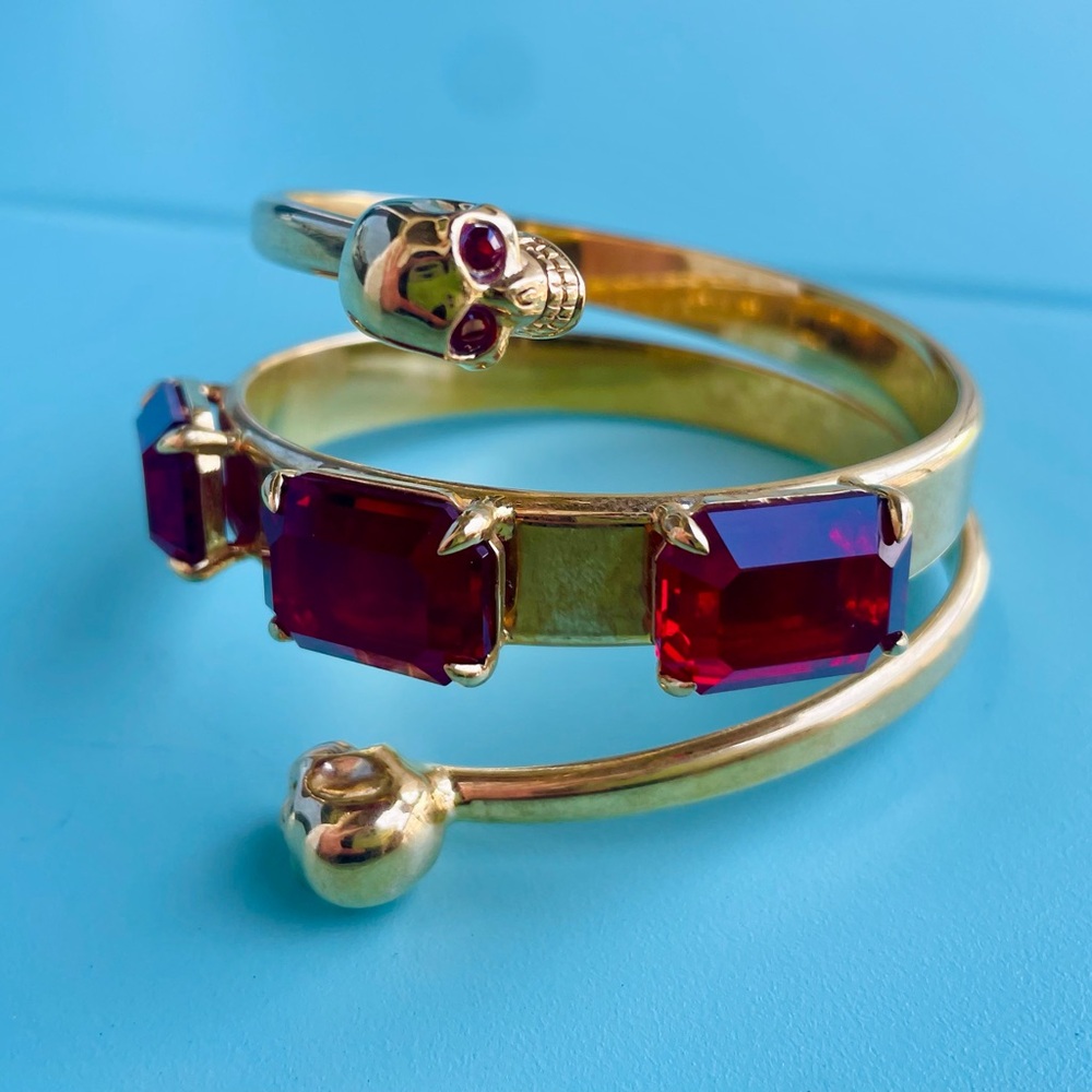 Vintage Alexander McQueen Spiral Gold and Red Skull Bracelet. Rare.
